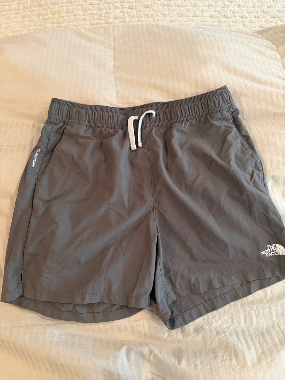 The North Face Men's Gray Athletic Shorts with White Drawstring